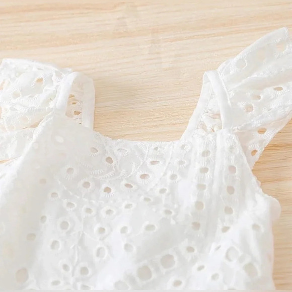 Baby Toddler Girls Embroidered Eyelet Tulle Dress Princess Girl Ruffle 9-12 M - Picture 5 of 13